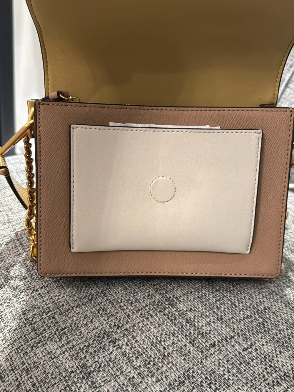 Tory Burch Colorblock Leather Shoulder Bag in Mustard, Beige and Taupe